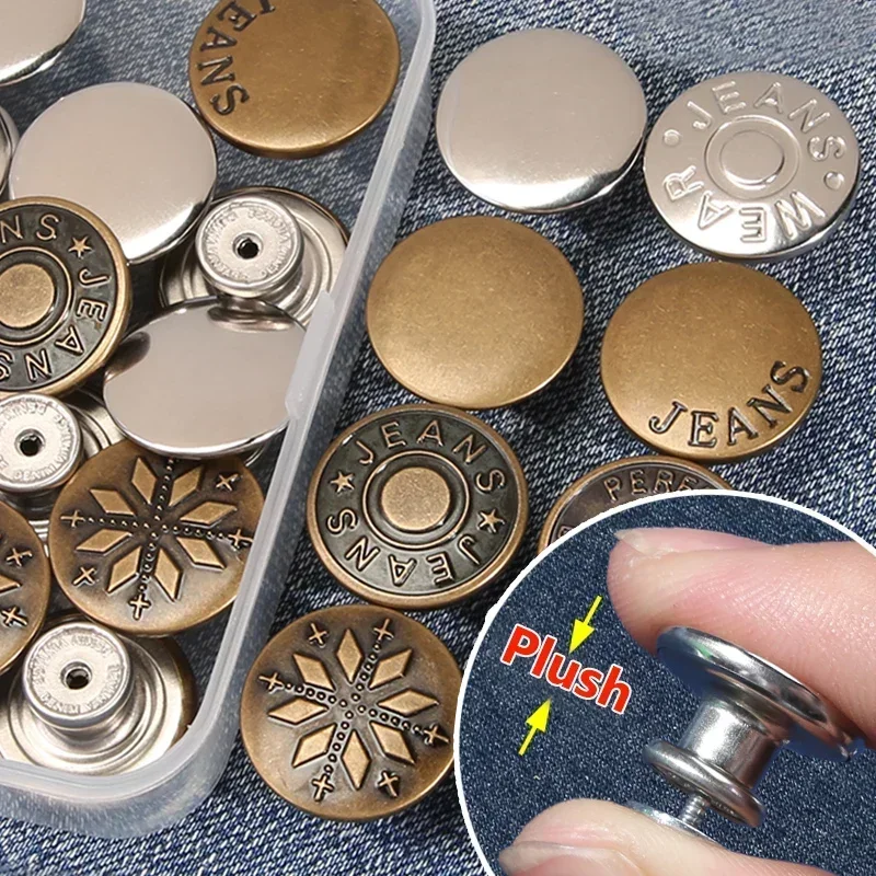 10-30 stuks afneembare jeansknoppen verstelbare taille retro metalen knop geen naaien broekgespen schroef nagelreparatieset gereedschap verzenden