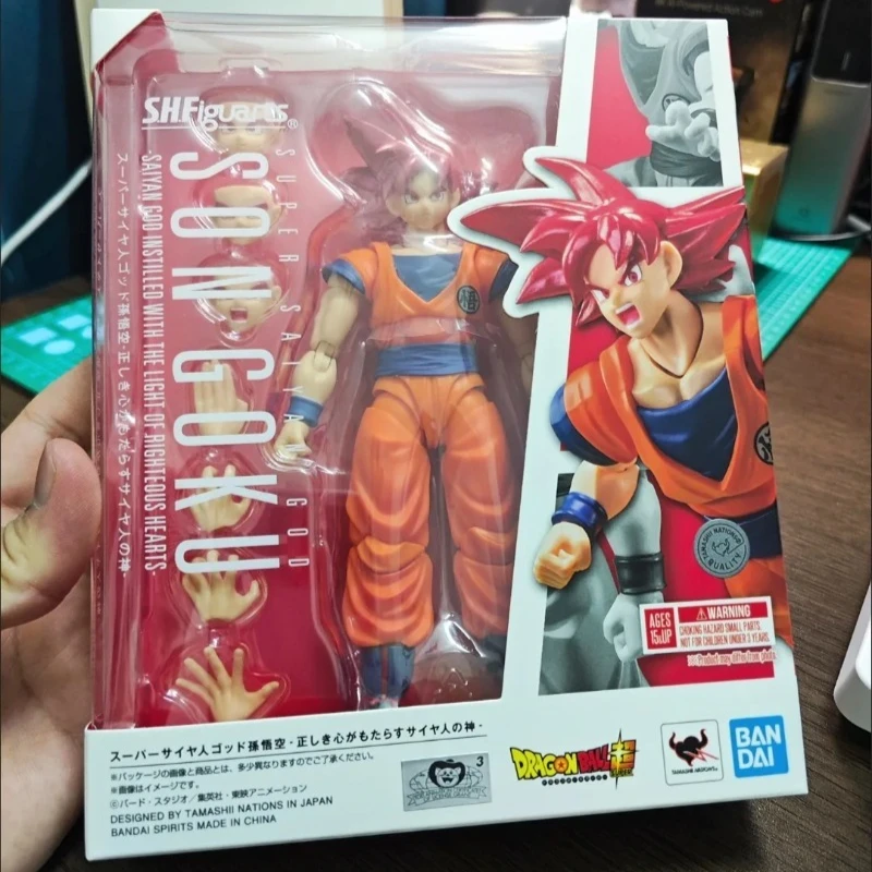

Model Bandai SHF Dragon Ball Red Hair Son Goku Super Saiyan God Heart of Justicemovable Peripheral Ornaments Trendy Play Anime