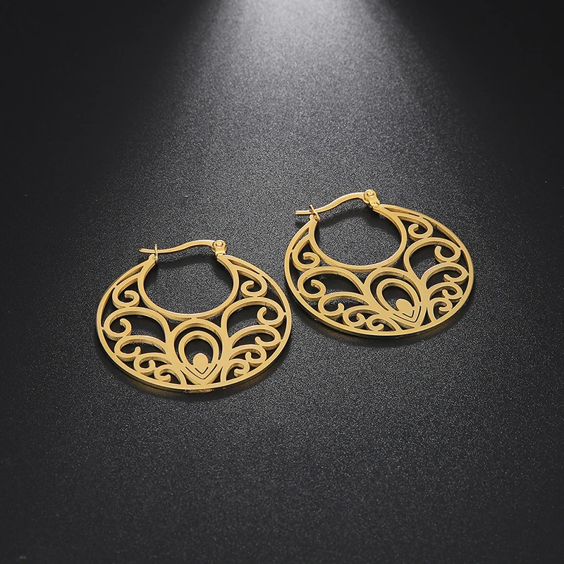 Vintage Hohl Ethnische Runde Hängende Ohrringe Für Frauen Weibliche Cane Vine Blatt Tropfen Ohr Ornamente Hochzeit Schmuck Zubehör Geschenk – Detail 1