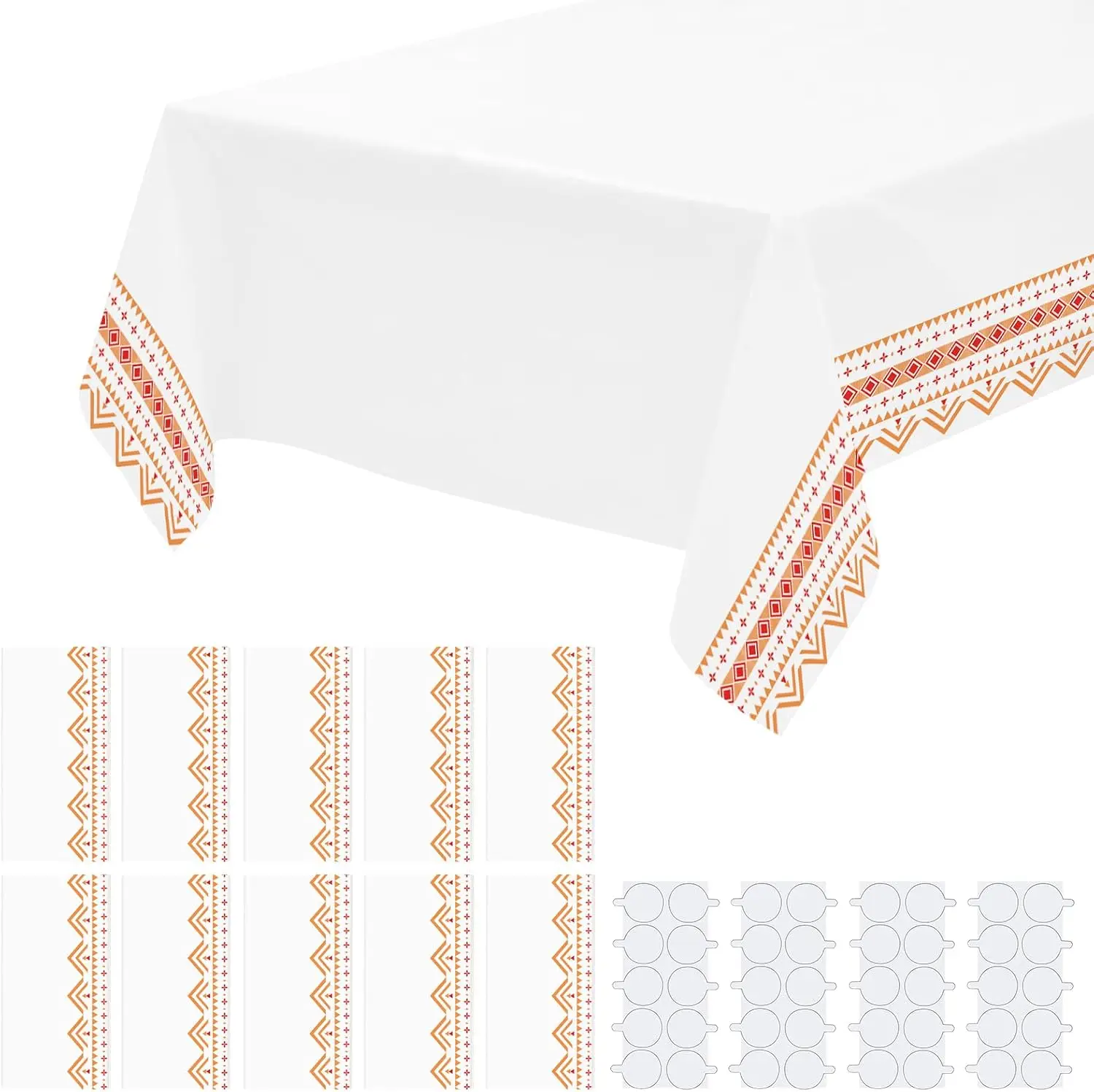 10 Pack White Plastic Tablecloth, 108" x 54" Bohemian Disposable Table Cloth Rectangle Table Cover for Wedding, Picnic