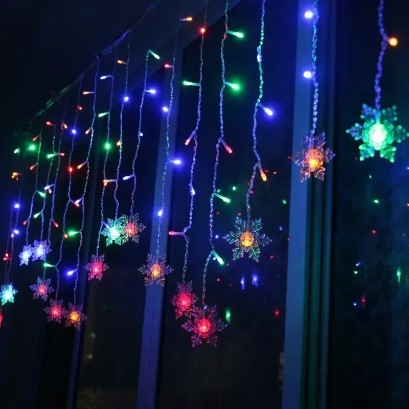 Solar Snowflake LED Lights Outdoor Waterproof IP54 Rating 8 Modes Flashing Wave Steady Light Warm White Colorful Holiday Decor