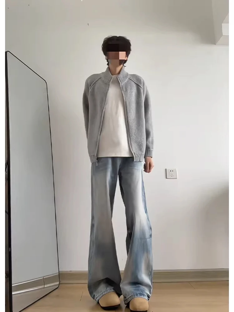 

Ay Кардиган на молнии, мужской зимний ленивый высококачественный вязаный свитер с двойной молнией и воротником-стойкой, модный брендовый повседневный длинный све