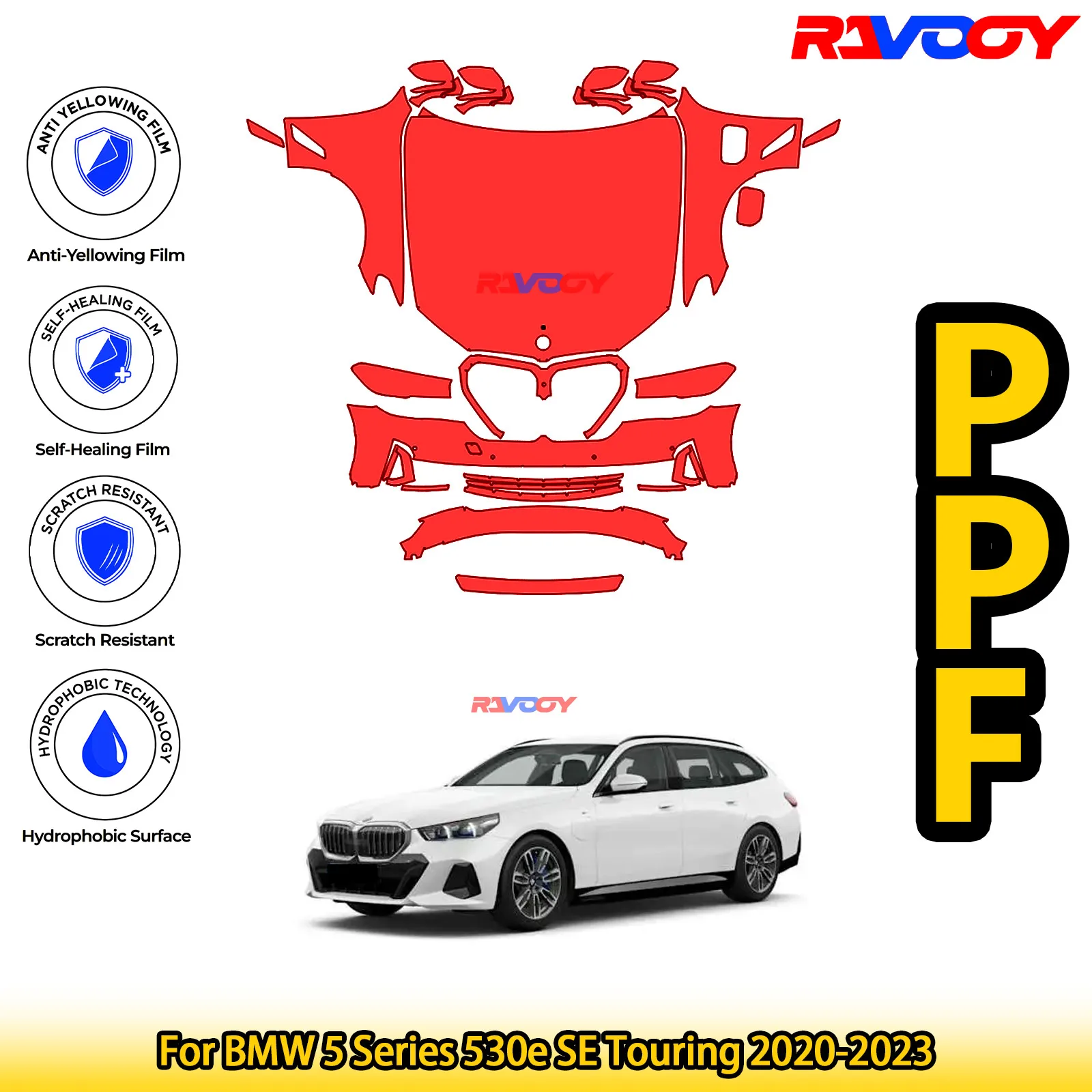 

For BMW 5 Series 530e SE Touring 2020-2023 Glossy Matte Black Precut front PPF Kit Paint Protection Film