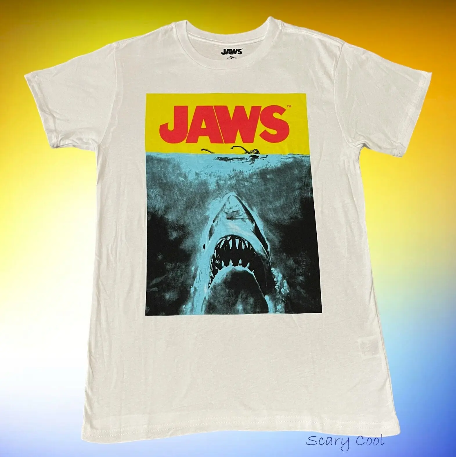 

New Jaws Poster 1975 White Vintage Mens Throwback T-Shirt