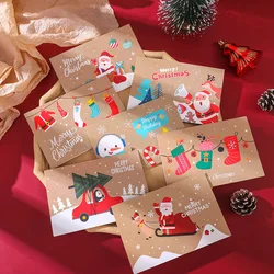 6PCS Christmas Card Christmas Birthday Party Gift Card Cute Cartoon Half-Folded Card Blessing Message Card With Envelope