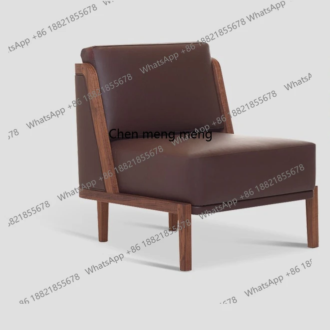 

Retro style single sofa chair B&B solid wood rattan casual backrest negotiation reception chair