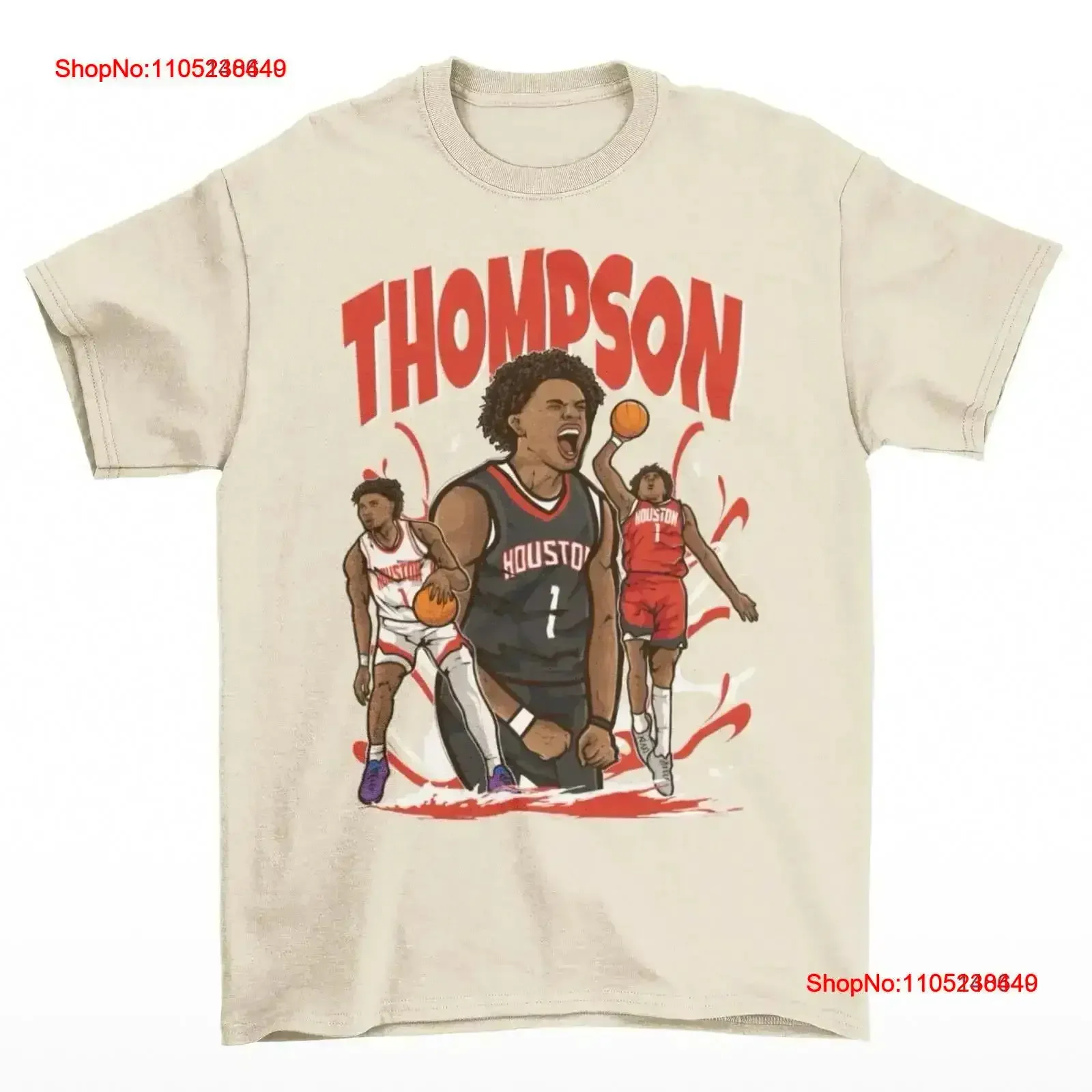 Amen Thompson Cartoon Style Houston Basketball T Shirt vintage Washed Top For Everyday Wear Casual Comfortable fashion vintage