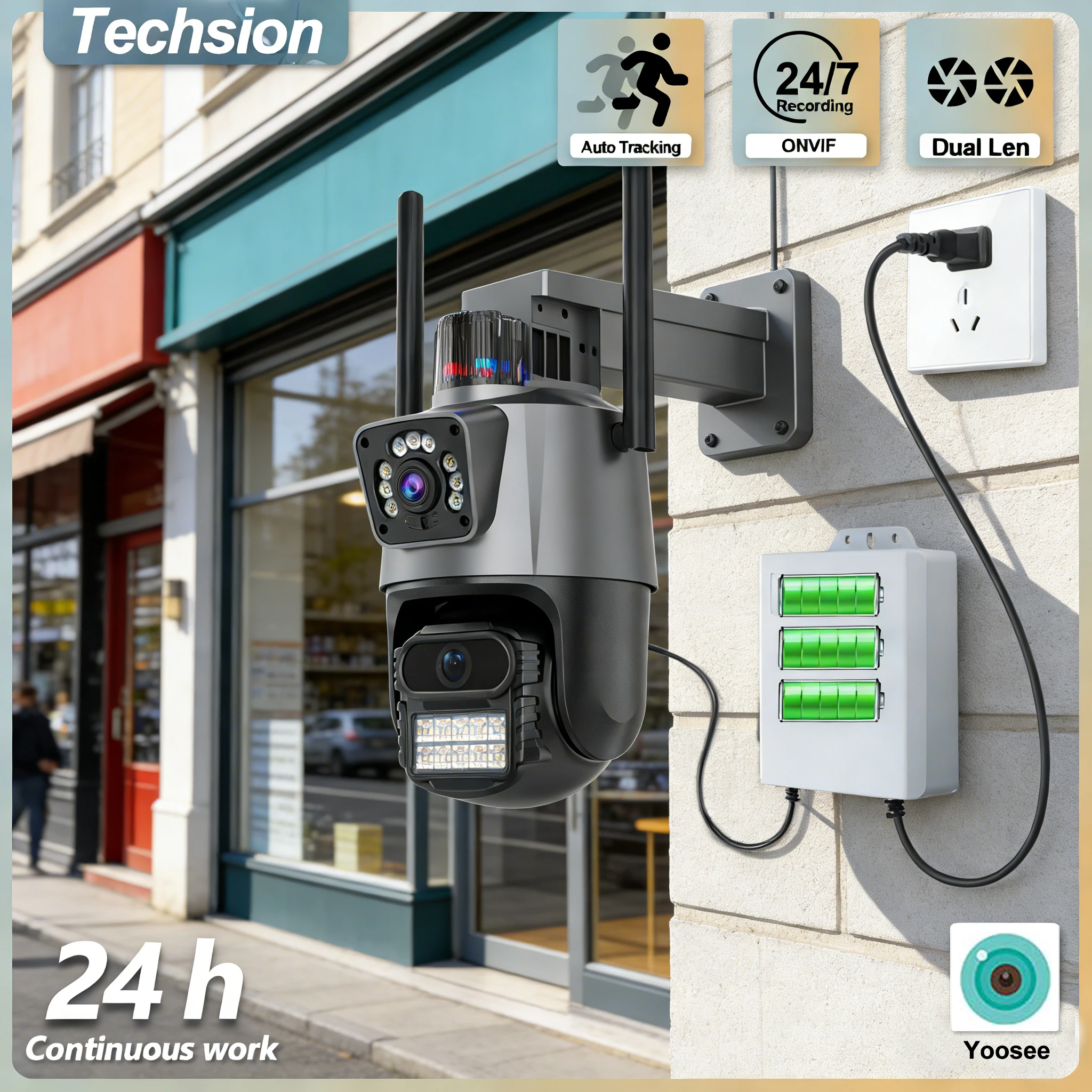 2.5K 6MP WiFi Outdoor Security Camera Power Failure Battery Backup Dual-Lens Dual-Screen Auto Tracking ONVIF Surveillance Camera