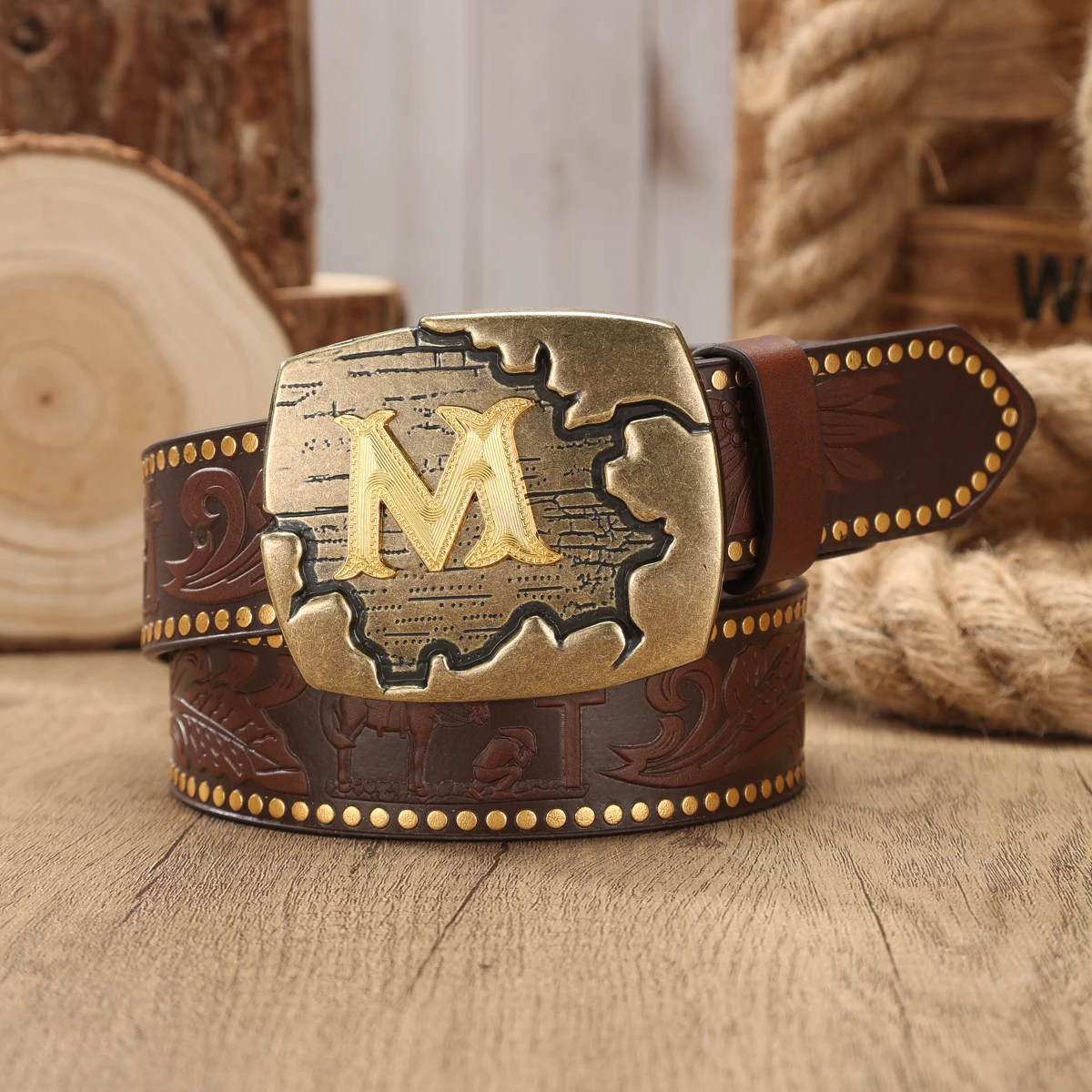 1 Piece - Western Style - Wide Belt - Retro - Western-Style Buckle - PU Embossed Belt - Men's and Women's Matching Version