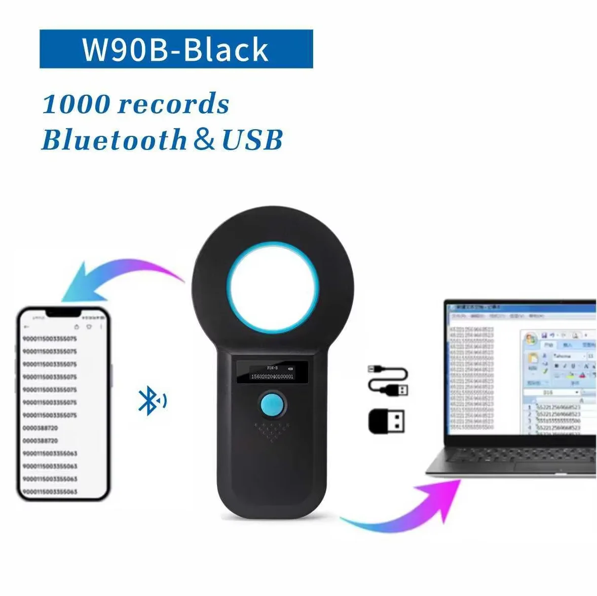 Bluetooth Chip Animal Tag Microchip Reader Chip ID Scanner Rechargeable Data Storage Animal Portable OLED Pet Dog Cat Scanner