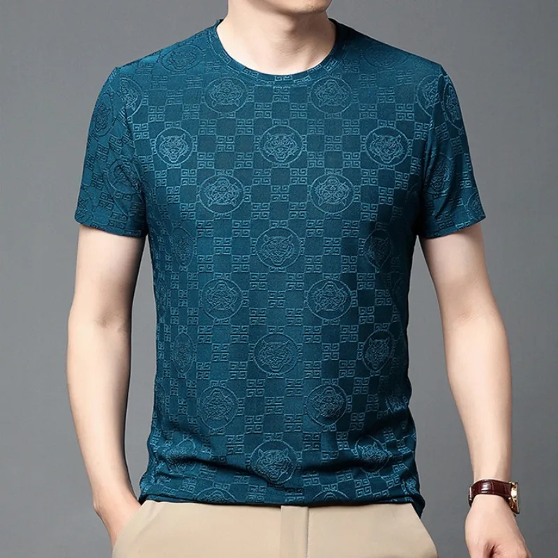 

Summer Men's Pullover Round Neck Printed Solid Geometric Plaid Short Sleeve Vacation T-shirt Fashion Office Lady Casual Tops