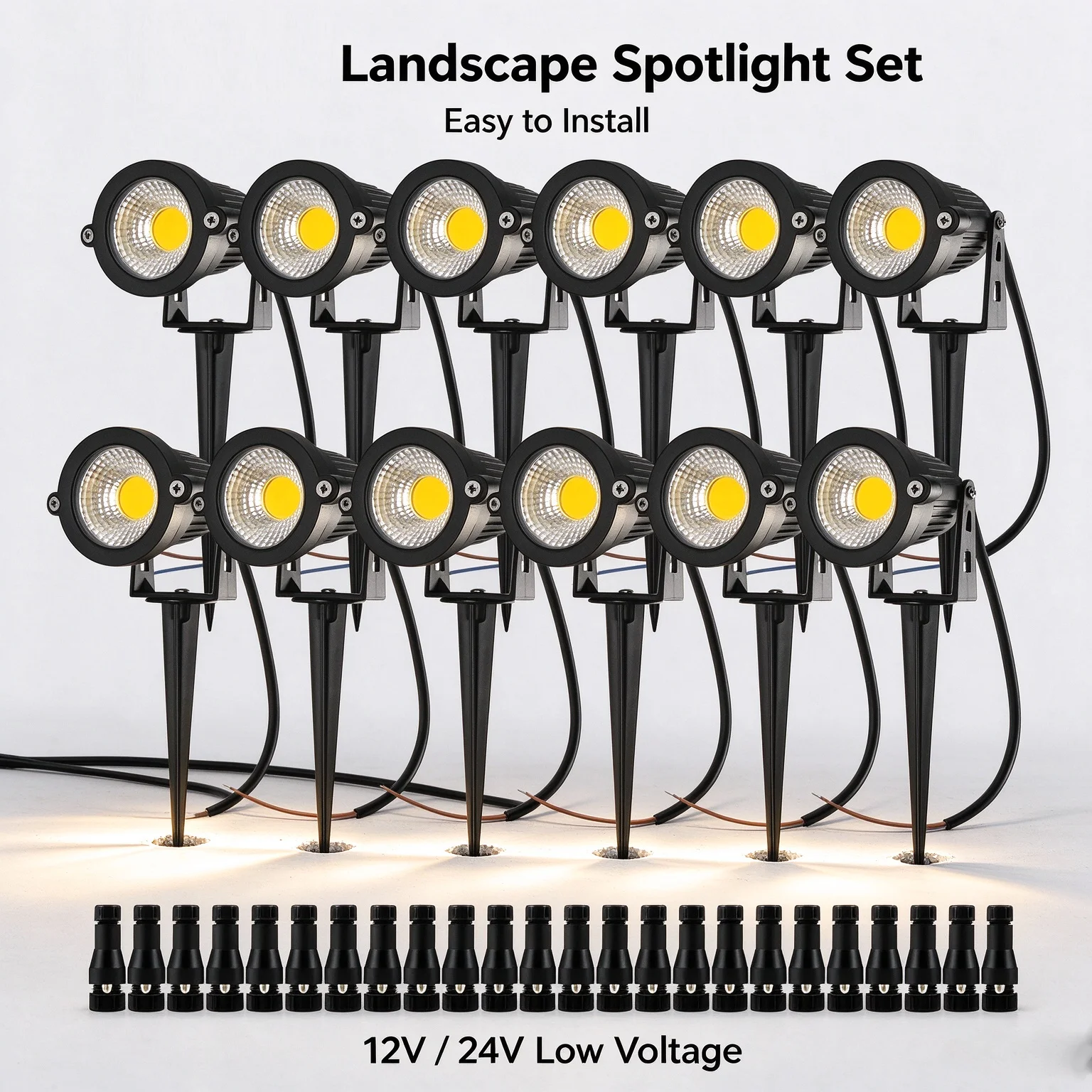 6-14 Pack 5W 12V/24V Low Voltage Landscape Lights with Connectors IP65 Waterproof Spotlights for Tree Pathway Lawn Yard Decor