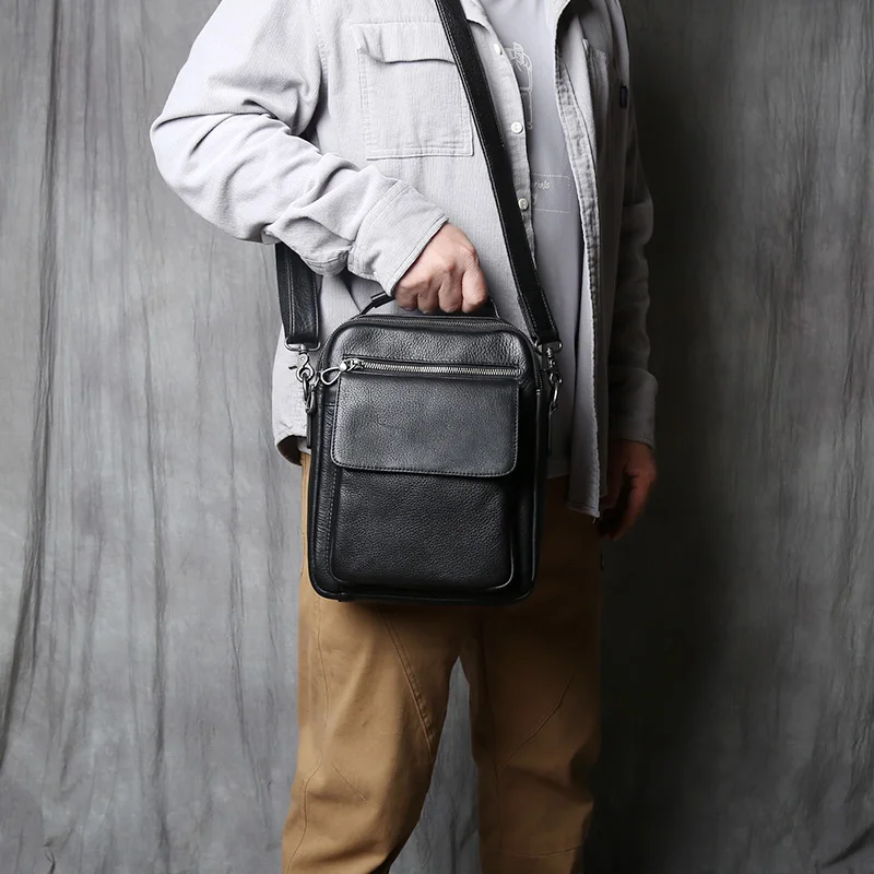 NZPJ Leder Herren Umhängetasche Natürliches Rindsleder Lässige Umhängetasche Business Fashion Kleiner Rucksack Geeignet für 10-Zoll-IPad – Detail 5