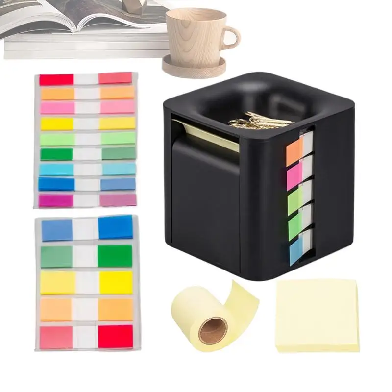 Cube Sticky Note Holder 4-in-1 Memo Holder Note Box Sticky Note Dispenser Notepad Holder Cube With Colorful Index Stickers For