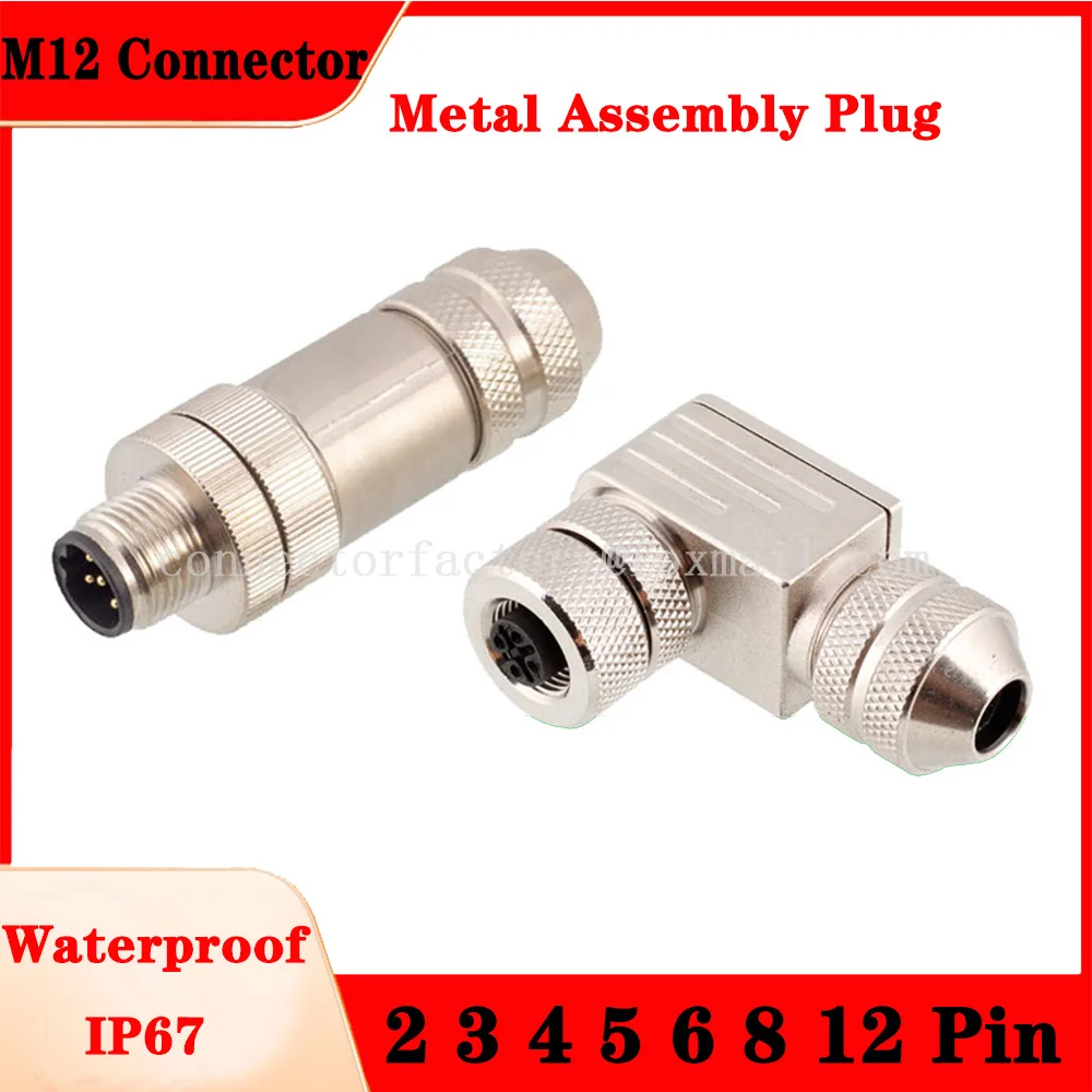 1Pcs 5Pcs 10Pcs M12 Metal Assembly Plug 2 3 4 5 6 8 12 core Male Female 4 core D Type 5 core B Type Straight And Elbow Connector