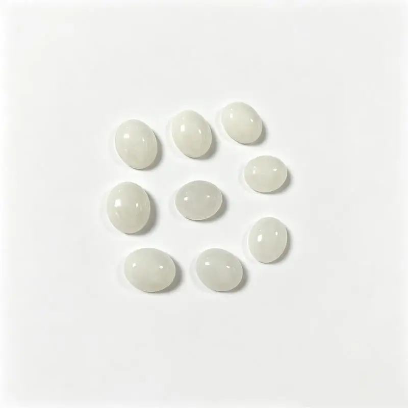 5pcs 6x8-13x18mm White Jade Oval Cabochon Beads No Hole Polished Flat Back for Necklace Pendant