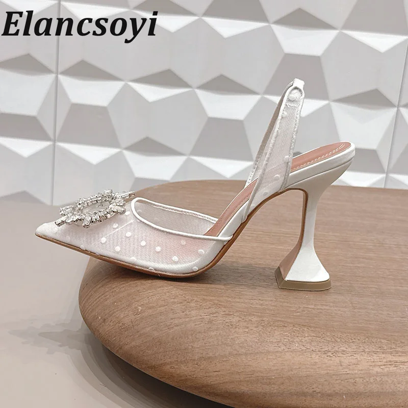 high heels Cup shaped high-heeled sandals for women pointed lace party shoes summer fashion shiny rhinestone high-heeled sandals