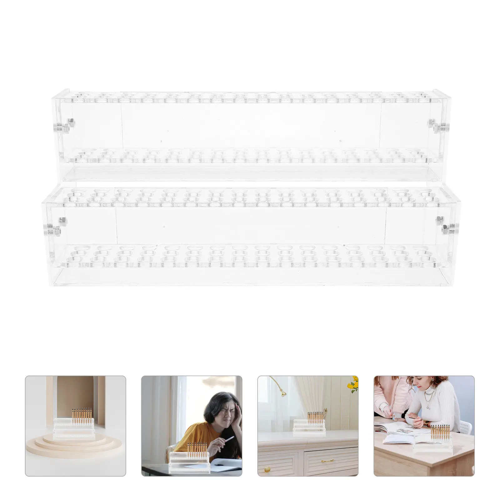 

1 шт. Прозрачная акриловая подставка для ручек с двойным слоем и 48 отверстиями, органайзер для карандашей, настольный держатель, подставка для карандашей для бровей, держатель для кистей для макияжа, подставка для канцелярских принадлежностей