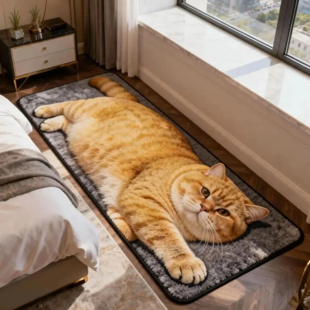 VIKAMA 3D Realistic Cat Rug, Plush Soft Fluffy Floor Mat Non Slip Washable Carpet for Home Bedroom Bathroom
