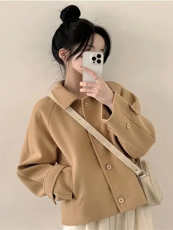 

Korean Style Short Open Cardigan Woolen Jacket Women's Winter Loose Fit Turn-down Collar High-end Feel Top Fashionable Commut...