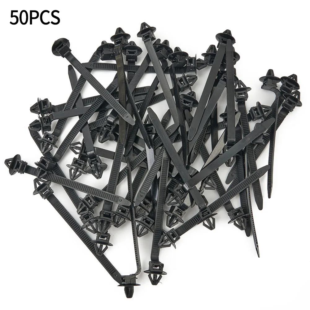 50Pcs Car Push Mount Cables Zip Nylon Tie With Car Wire Routing Clips Common Fitment Self Locking Fastening Wire Harness Tool