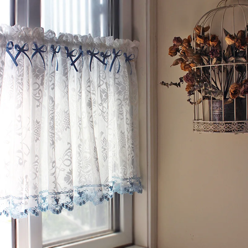 

Curtains for Living room Lace Half Short Cotton Coffee Fabric Cabinet Partition Non Perforated Pole Door Window Curtain