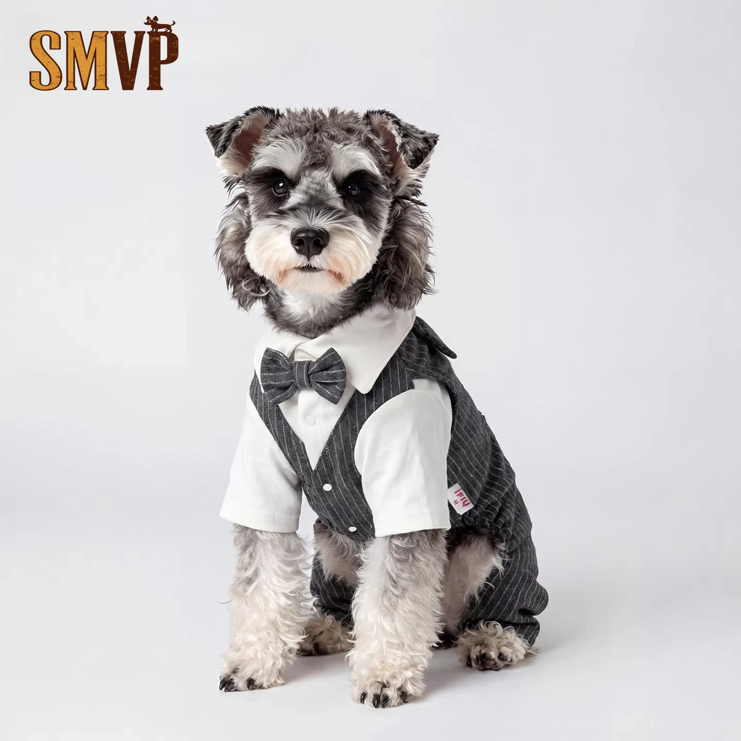 

2026 New Four Seasons Wear Grey Striped Suit Handsome British Style Suit Pet Kitten Small Medium Dog Dress