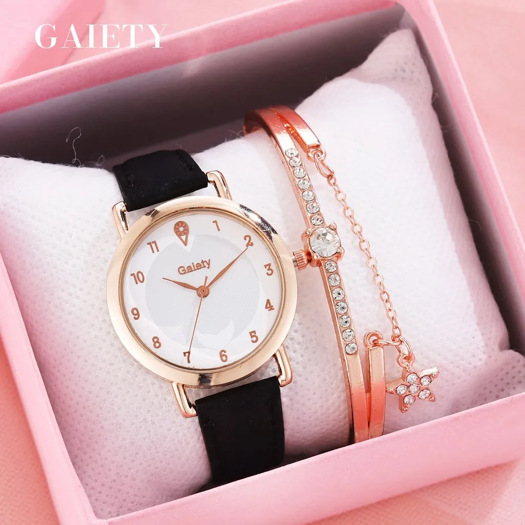 

Gaiety Brand Casual Women Romantic Wrist Watch Bracelet Leather Rhinestone Designer Ladies Clock Simple Dress Clock Montre Femme