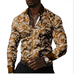 Western denim style casual men's print shirt street vacation summer lapel long sleeve 12 color XS-6XL large size shirt