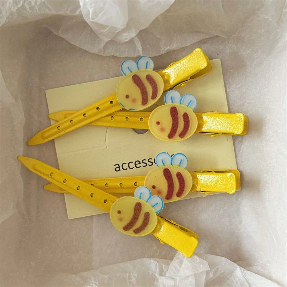 

2pcs Cute Yellow Bee Long Hairpin Girls Cartoon Sweet Versatile Duckbill Clip Hair Accessory