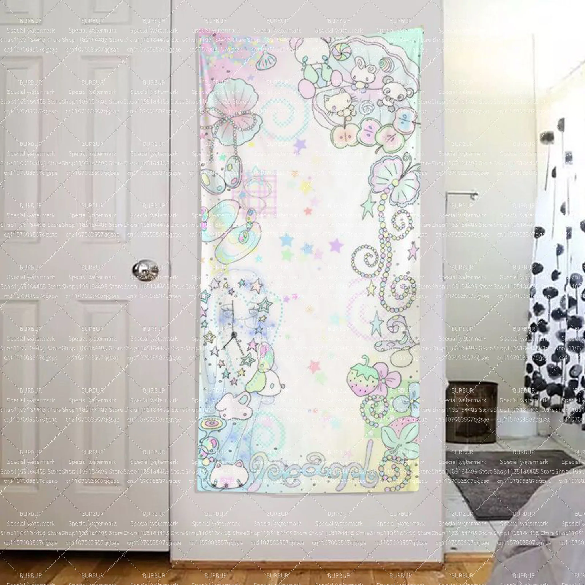 ins Japanese and Korean style white, pink, blue cute illustration elements tapestry and hanging cloth for indoor decoration