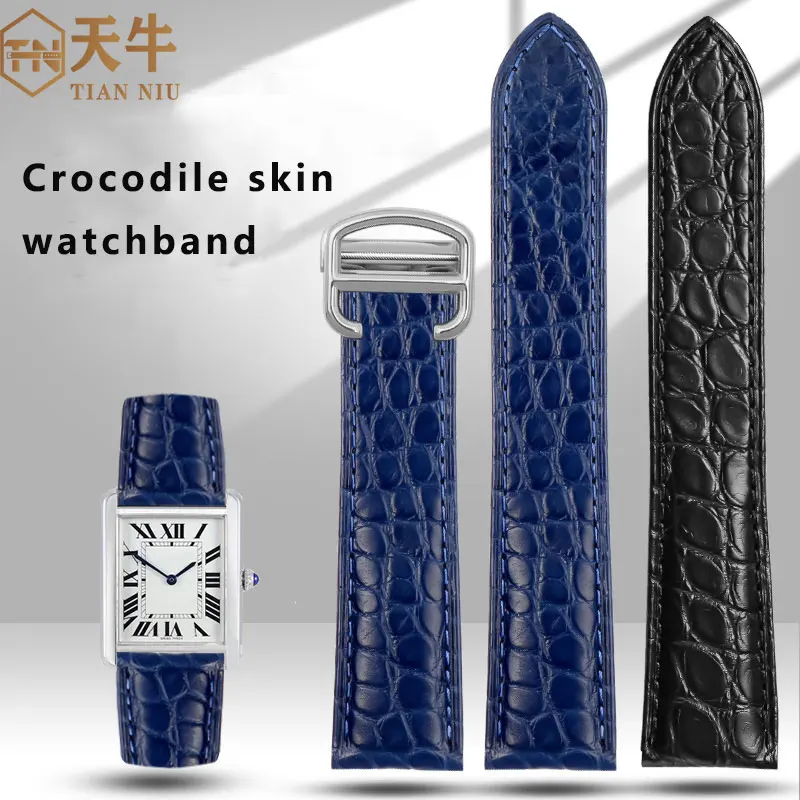 

For Cartier Crocodile Leather Strap Tank Key London Kalibo Series Men's and Women's Genuine Leather Bracelets 18/20/22/23/25mm