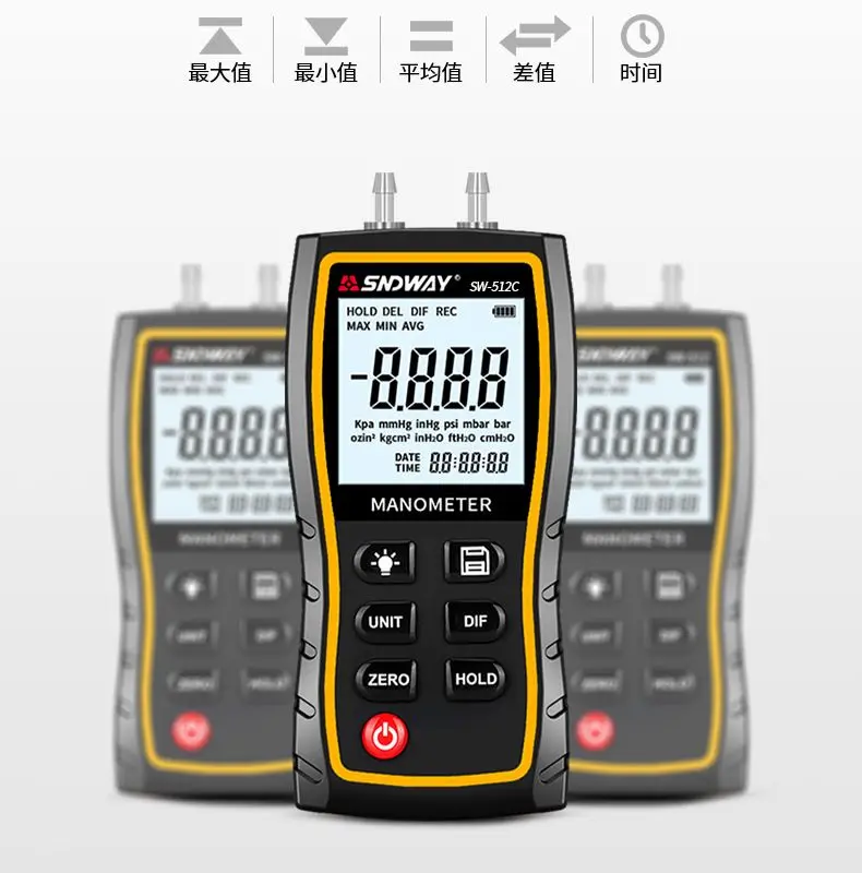 

Цифровой двухпортовый манометр SNDWAY SW-512 Series 0-103kpa с ЖК-дисплеем, дифференциальный манометр, тестер для кондиционера, манометр