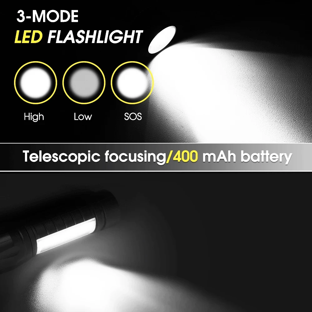 SKYRAY SK-511 Mini Led Flashlight COB Usb Rechargeable Pocket Torch Built-in 14500 Battery Ligt IPX4 Waterproof Lampe