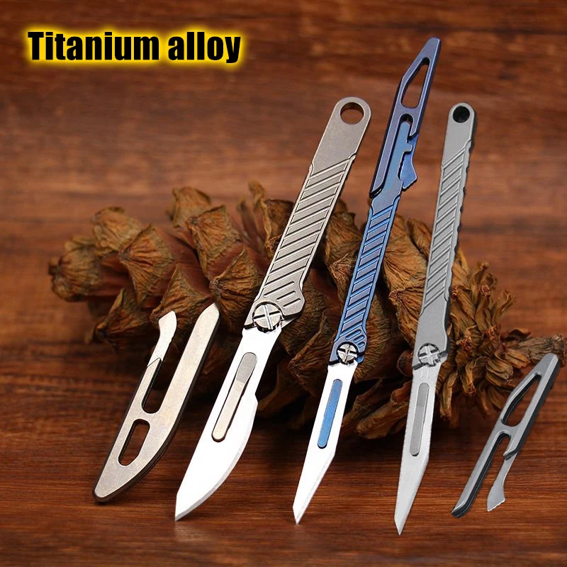 New Titanium Alloy Straight Handle Scalpel With Blade Fixing Screws Ultra-light EDC Tool Send 10pcs NO11/NO24 Replaceable Blades