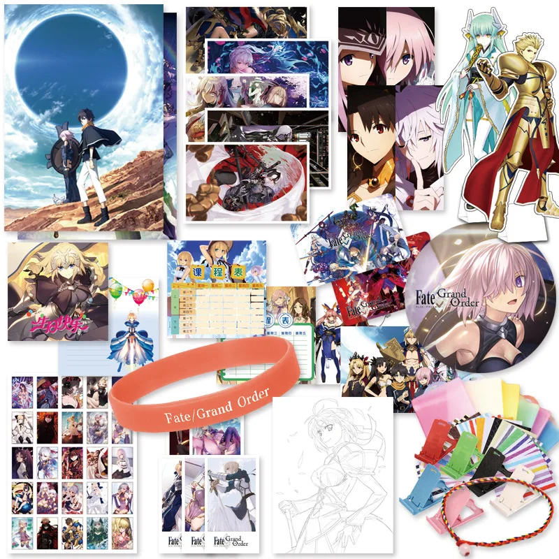 Anime FATE GO figure model lucky gift bag collection toy include postcard poster badge stickers bookmark sleeves gift