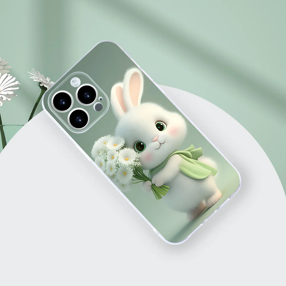 クリエイティブでシンプル、キュートで爽やかなウサギの透明スマホケース iPhone17 16 15 14 13 12 11Pro Max Plus対応
