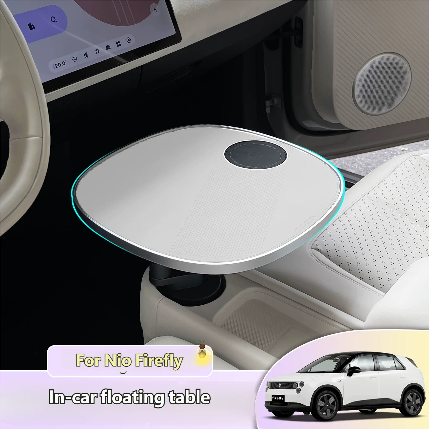 For Nio Firefly 360° Raotating Car Floating Small Table Board ABS Food Drink Tray Portable Office Table Dining Table Car Tray