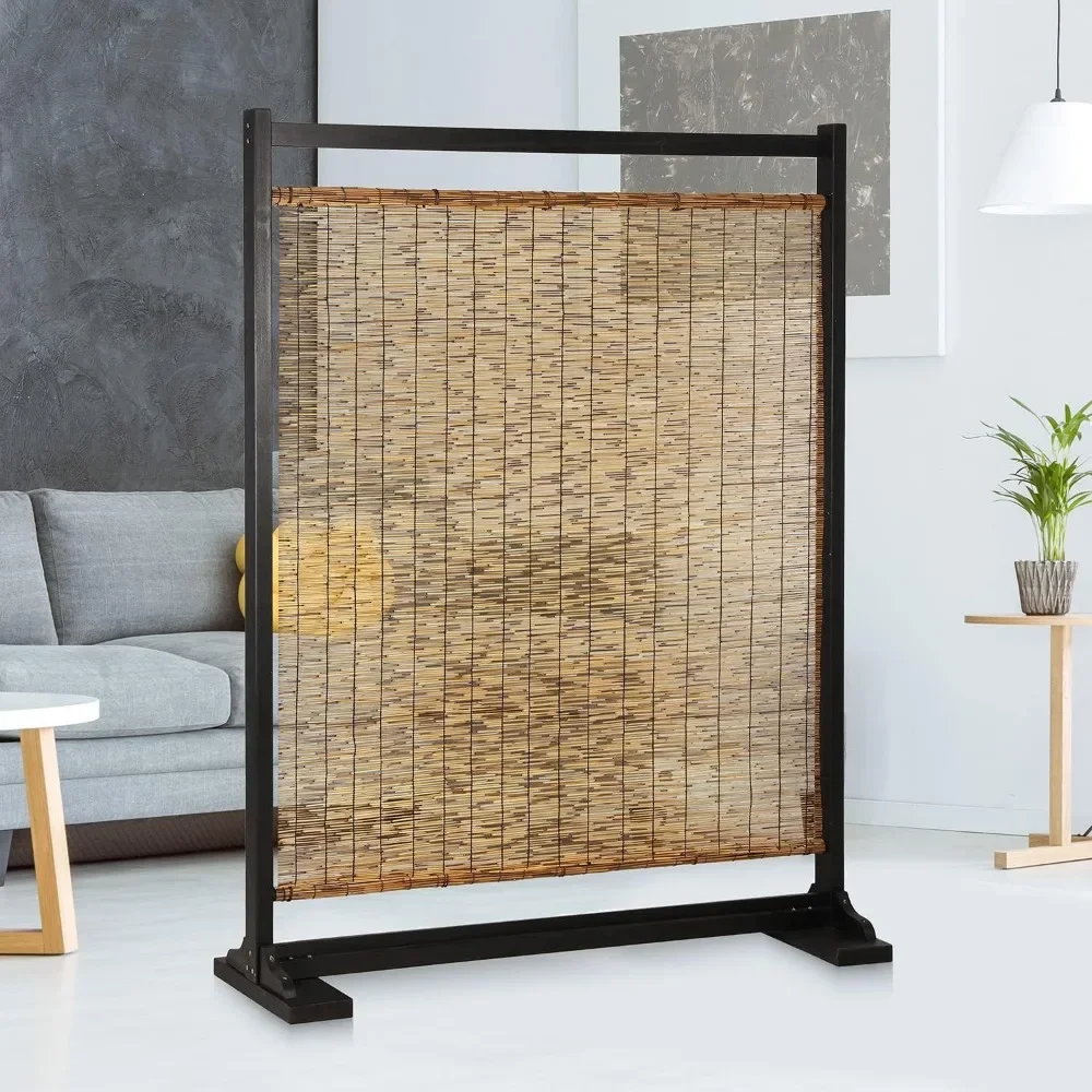 

Desk Partition Moving Large Semi Private Reed Single Panel Privacy Screen Room Divider With Classic Black Wood Frame Office Low