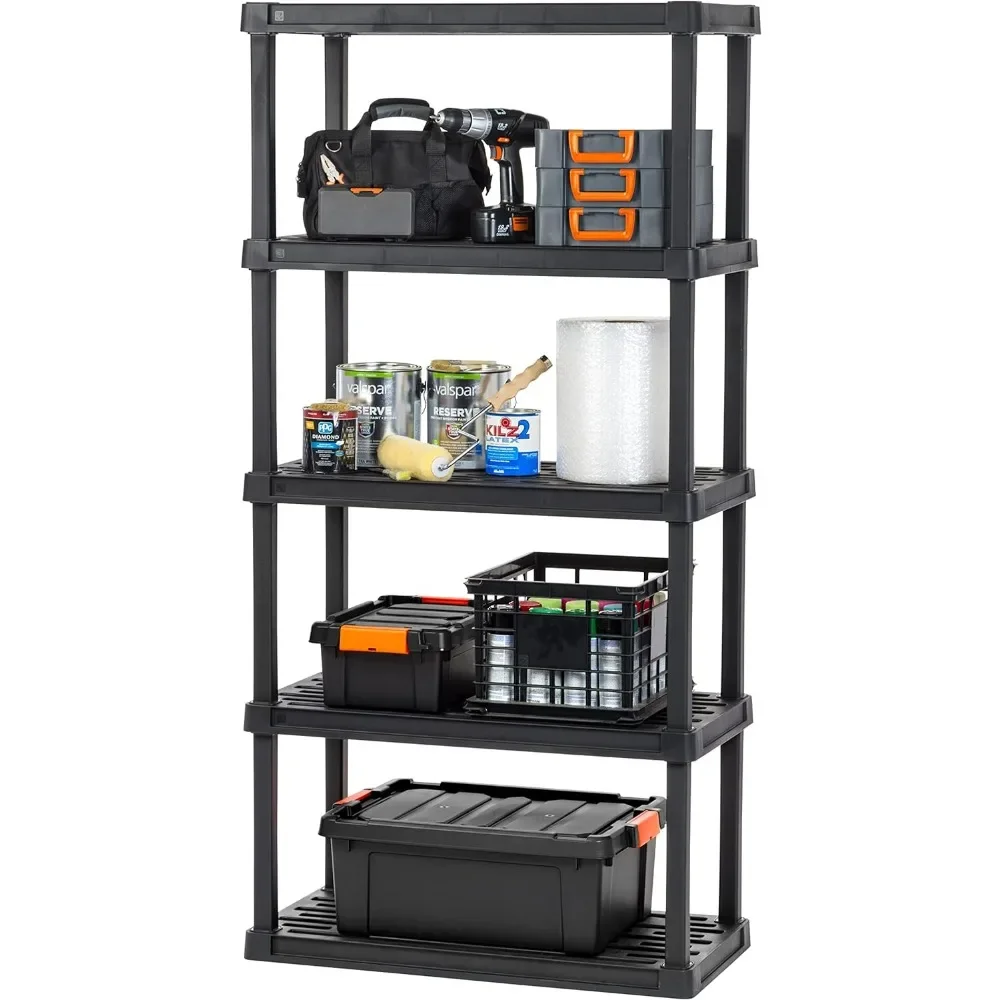 

USA 5-Tier Heavy Duty Plastic Shelving Unit, 73" Tall - 100lbs per Shelf, Modular Garage Rack Storage Organizer for Home,