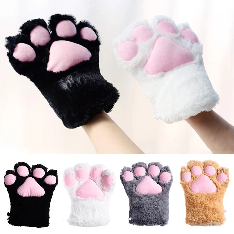 

1PC Winter Women Bear Cat Claw Paw Mitten Plush Gloves Short Finger Half Gloves Girl Short Fingerless Half Cover Female Gloves