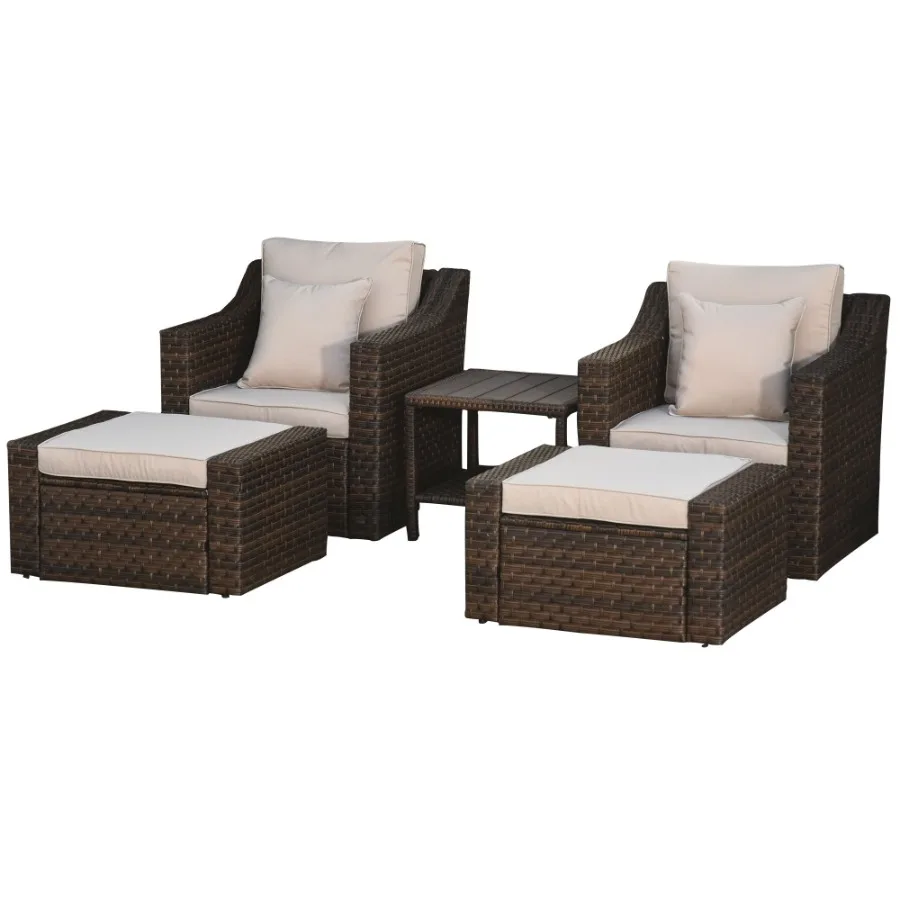 

5Piece PE Rattan Outdoor Patio Armchair Set with 2 Chairs 2 mans Coffee Table Conversation Set Durable Build Beige