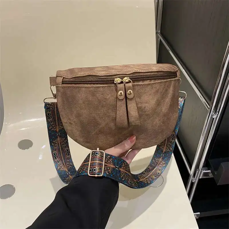 Elegante borsa a tracolla Hobo tinta unita firmata borsa da petto da donna in pelle PU marsupio con tracolla larga moda marsupio da donna