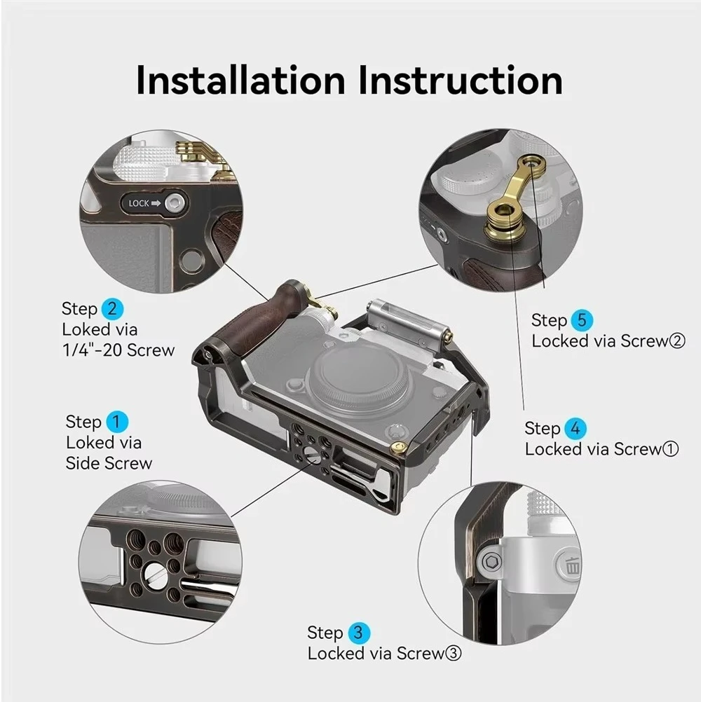 قفص SmallRig X-T5 القديم لـ X-T5، مع غطاء الحذاء الساخن مع مستوى الفقاعات، 3/8 بوصة - 16 فتحة تحديد موقع