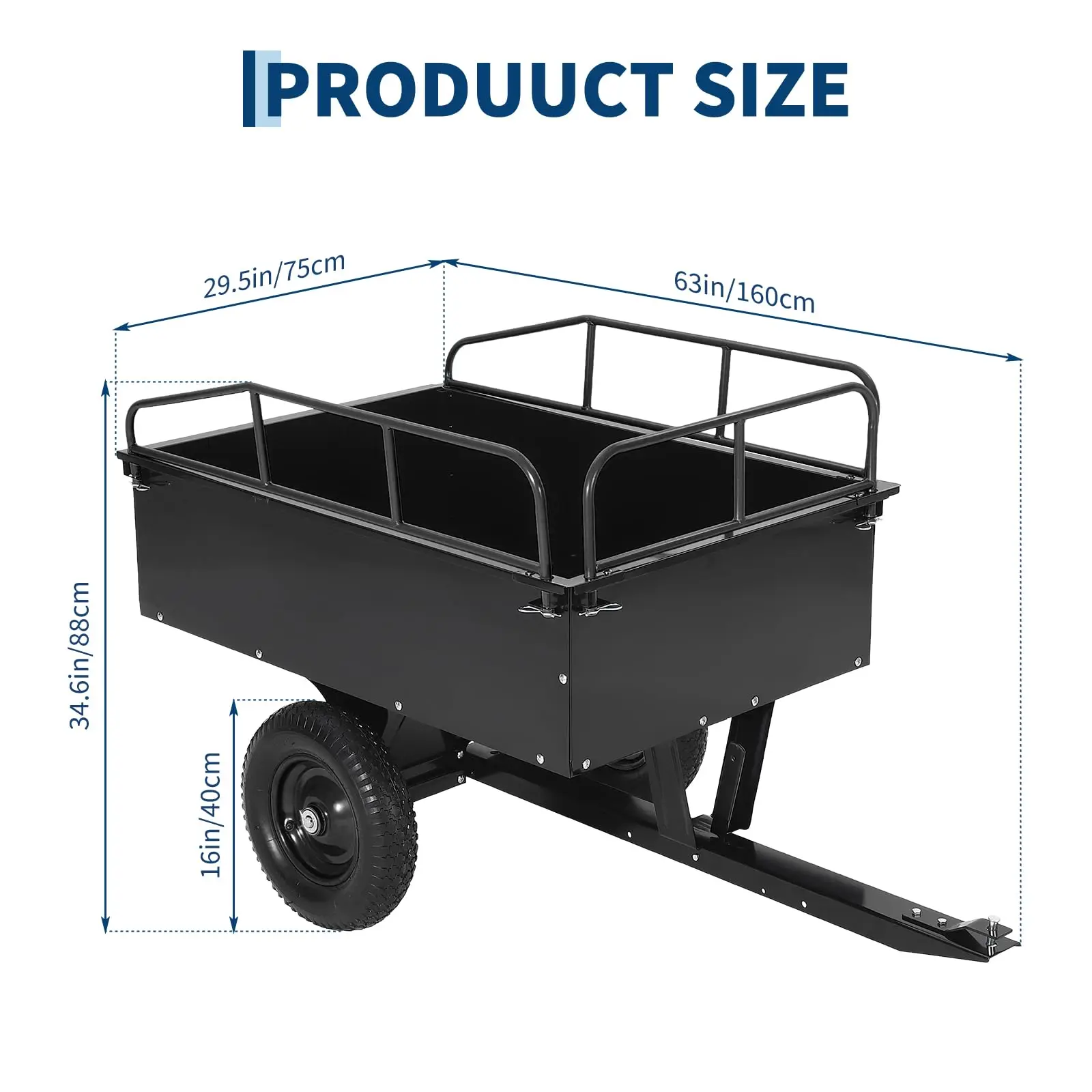 750LB Heavy Duty Garden Dump Cart, 15 Cu ft Garden Trailer Steel Garden Cart with Removable Sides, Utility Wagon Tow