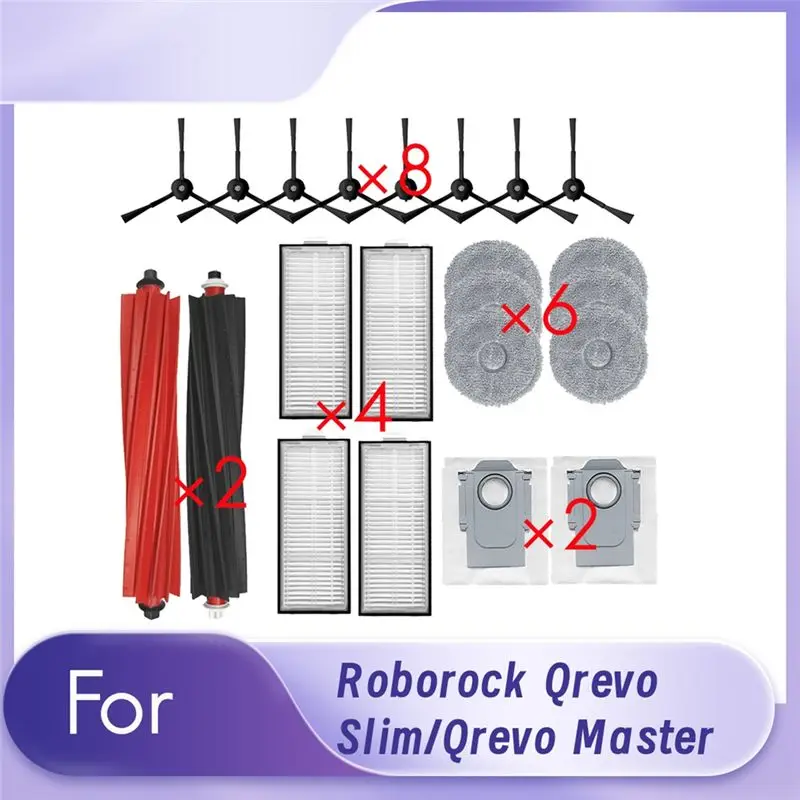 

Новый набор из 22 предметов для робота-пылесоса Roborock Qrevo Slim/Qrevo Master: основная и боковые щетки, насадки для влажной уборки, фильтры, комплект запасных частей для очистки.