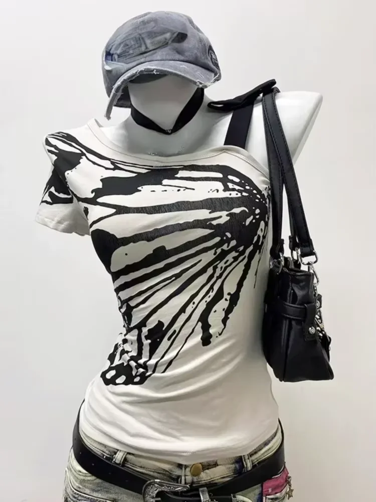 Subculture Punk Vintage Y2k Fake Two Piece Halter Tops Women Sexy Gothic American Retro Casual Chic Wrap Chest Tanks Black Tees image 5