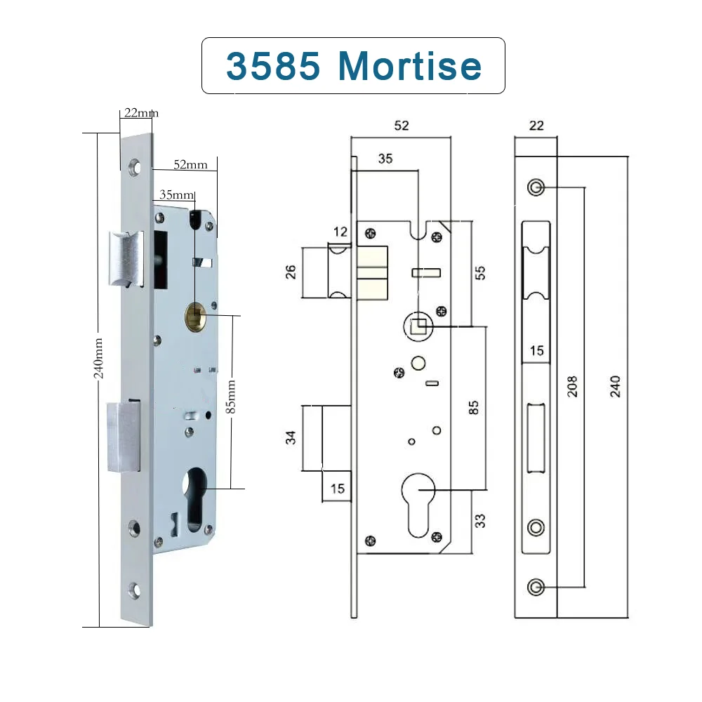 3585 4585 6085 Schlosskörper-Einsteckschloss für Aluminiumtür Smart Lock – Detail 2