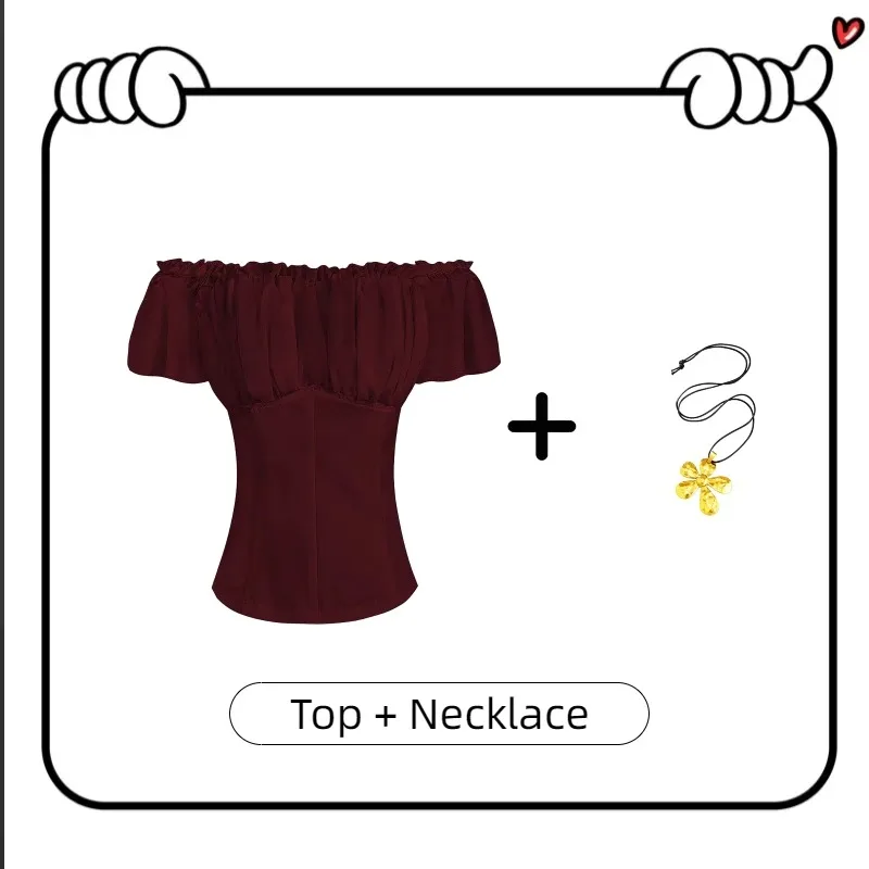 بلوزة فيكتورية جديدة مكشوفة الكتفين لعام 2025 - بلوزة صيفية بأكمام قصيرة من الدانتيل للنساء