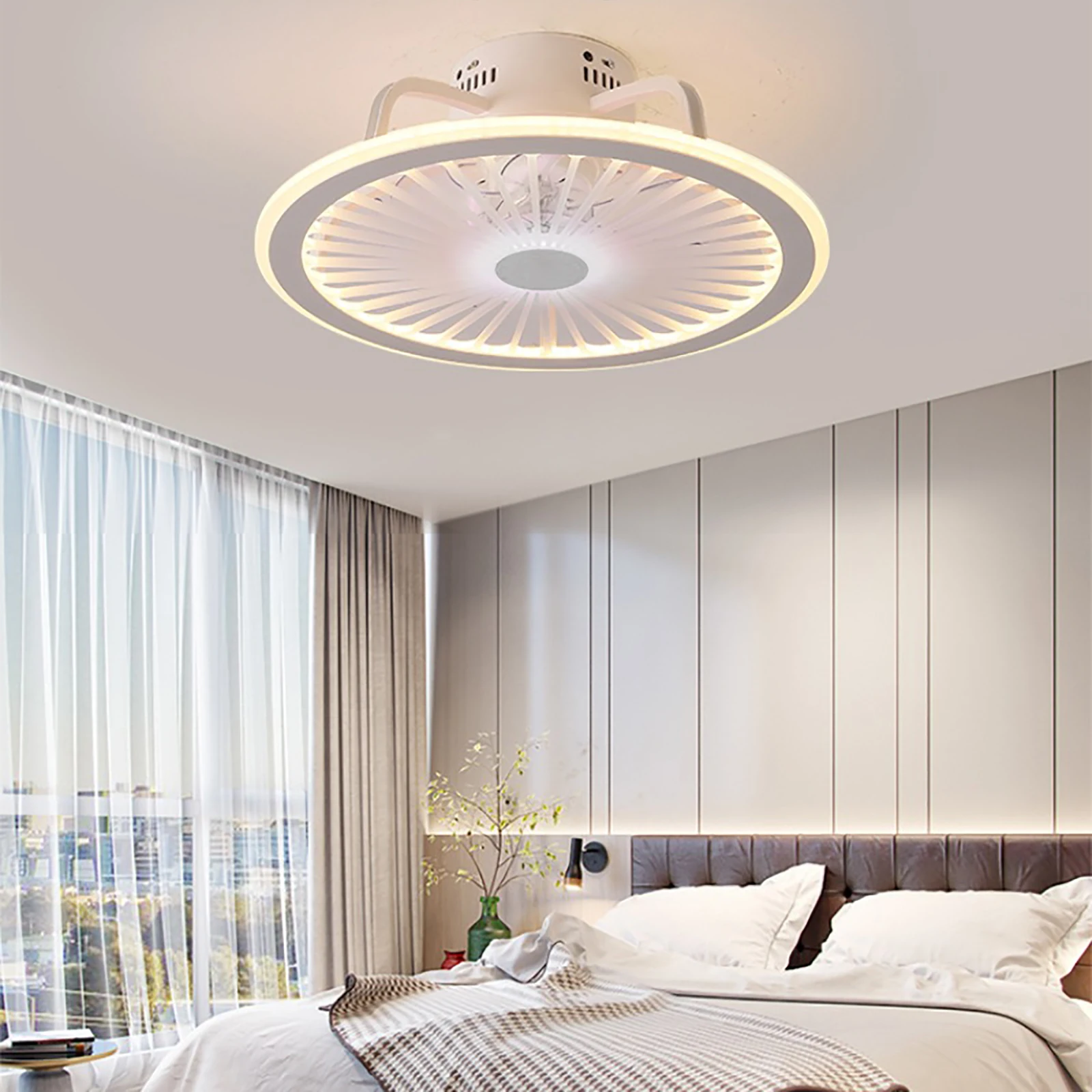 48*18cm Modern Ceiling Fan with Lighting LED Dimmable Ceiling Light Remote for Living Room Dining Room Foyer Villa